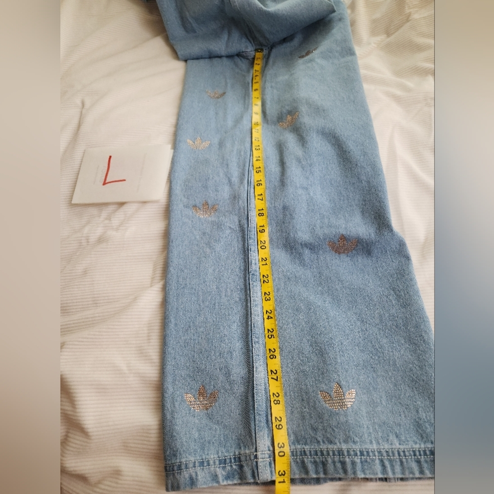 Adidas Rhinestone denim pants Glittery Logo Rhinestones Clear Blue. PANTS ONLY!! - Picture 9 of 16